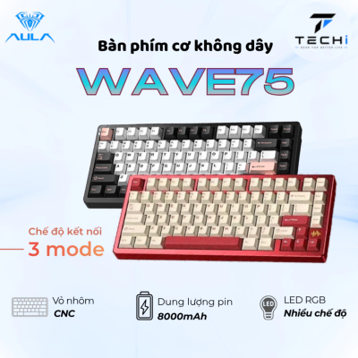 Bàn phím cơ không dây WAVE75 - Vỏ Nhôm CNC cứng cáp - Led RGB nhiều chế độ - Dung lượng pin 8000mAh
